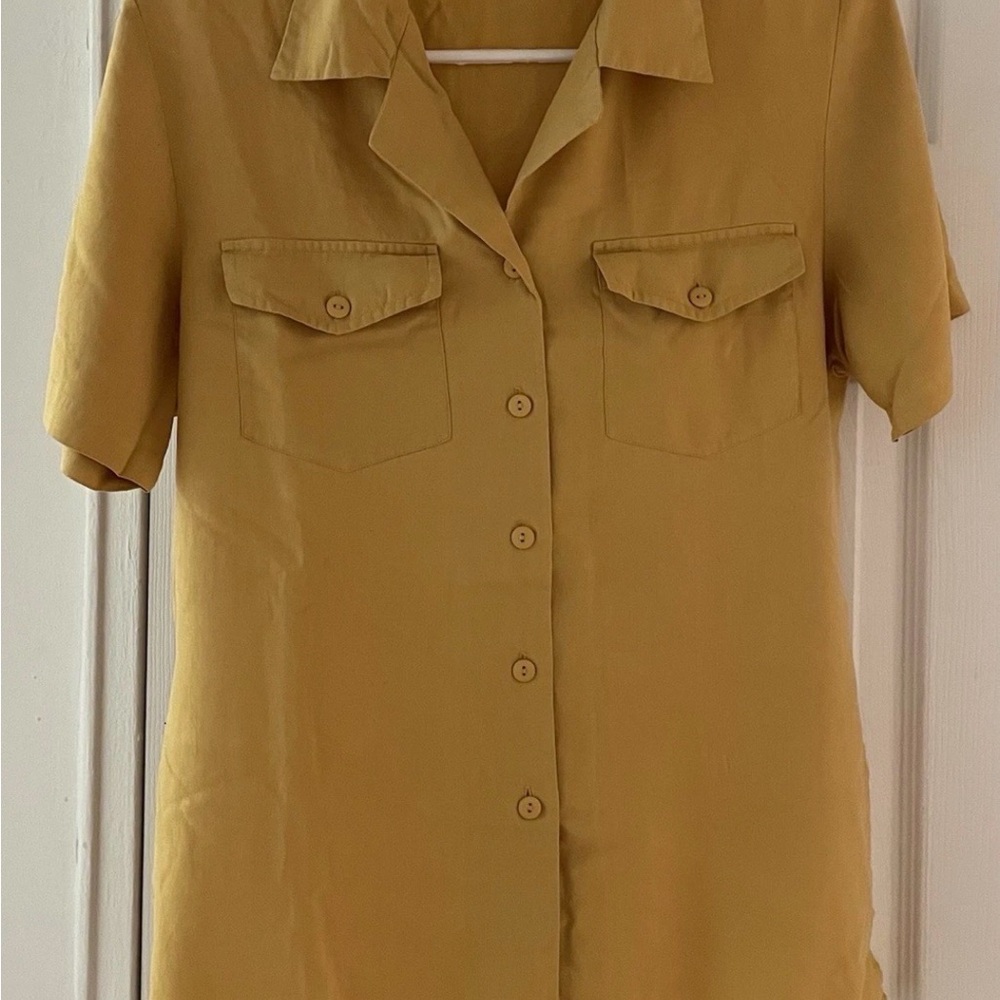 Vintage 100% Silk Saffron Yellow Short Sleeve Blouse Women’s Small Medium